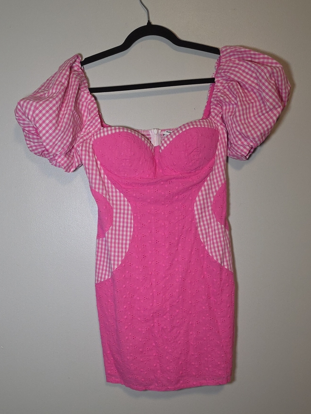 Supper Club Women's Hot Pink Puff-Sleeve Gingham Mini Dress